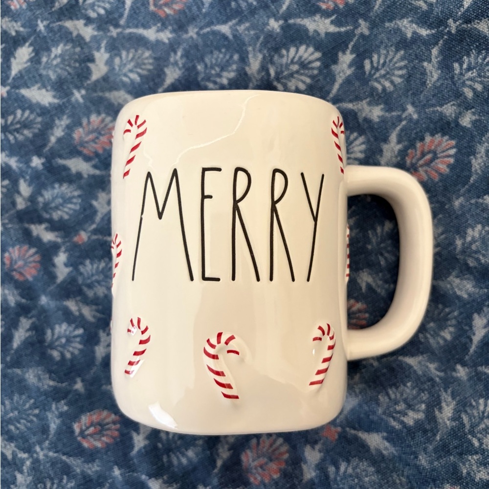 Rae Dunn White 'Merry' Mug with Red Candy Canes